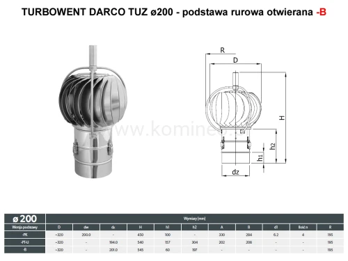 Turbowent DARCO TUZ200-B z zewnętrznym łożyskowaniem - podstawa rurowa otwierana - schemat