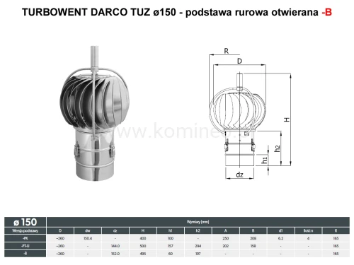 Turbowent DARCO TUZ150-B z zewnętrznym łożyskowaniem - podstawa rurowa otwierana - schemat