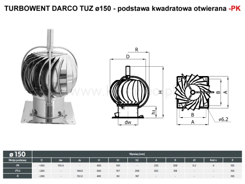 Turbowent DARCO TUZ150-PK z zewnętrznym łożyskowaniem - podstawa kwadratowa - schemat