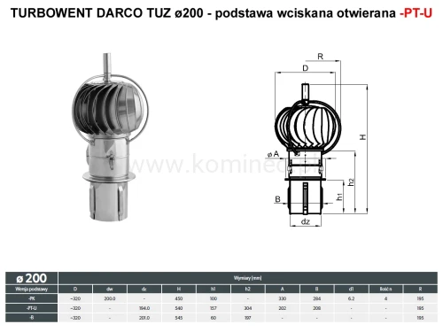 Turbowent DARCO TUZ200-PTU z zewnętrznym łożyskowaniem - podstawa wciskana otwierana - schemat