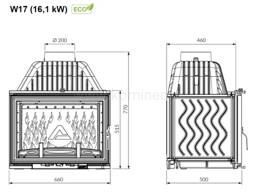 KAWMET W17 (16,1 kW) ECO Wkład kominkowy żeliwny - schemat