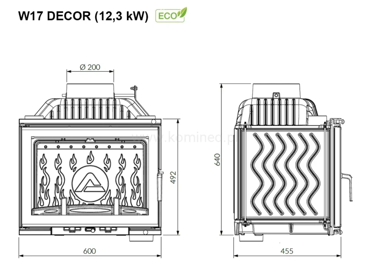 KAWMET W17 Decor (12,3 kW) ECO Wkład kominkowy żeliwny - schemat