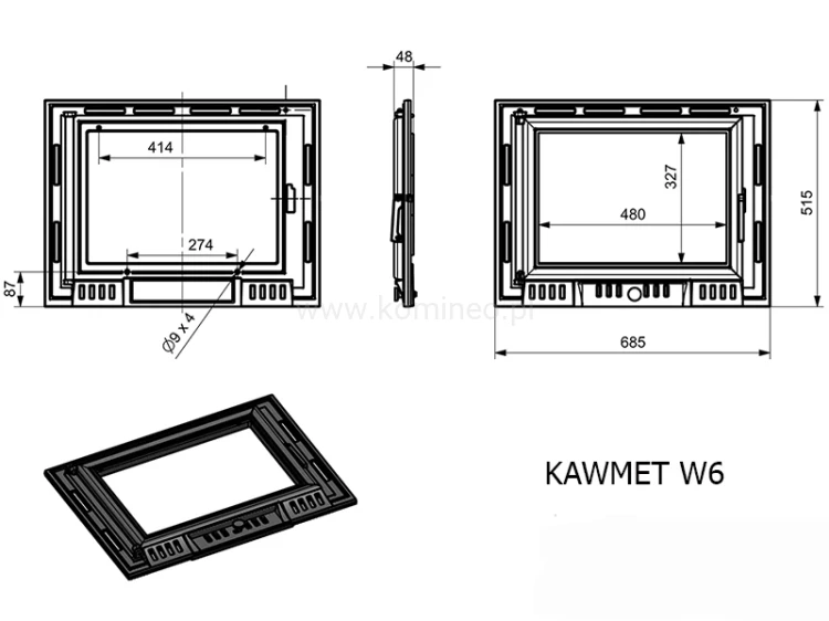 KAWMET W6 (10,1 kW) ECO Wkład kominkowy żeliwny - drzwiczki kominkowe