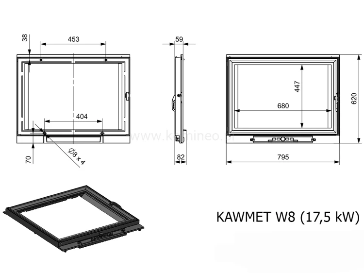 KAWMET W8 (17,5 kW) ECO Wkład kominkowy żeliwny - schemat drzwi