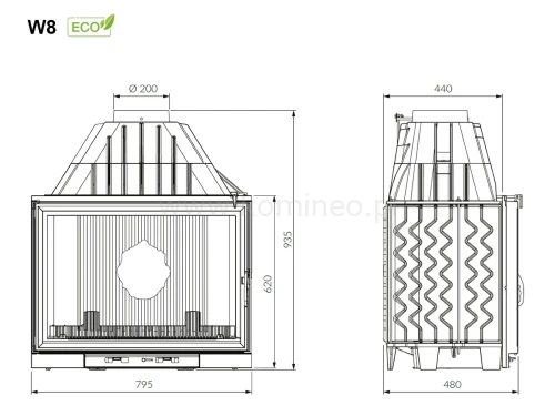 KAWMET W8 (17,5 kW) ECO Wkład kominkowy żeliwny - schemat