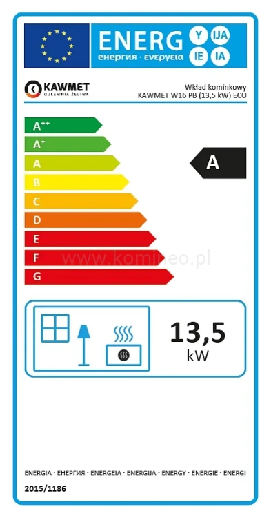 KAWMET W16 PB (13,5 kW) ECO Wkład kominkowy żeliwny - Etykieta Energetyczna