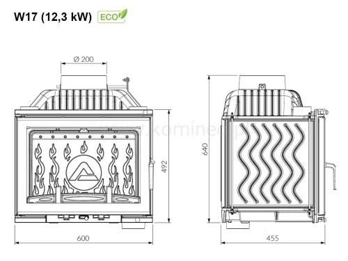 KAWMET W17 (12,3 kW) ECO Wkład kominkowy żeliwny - schemat