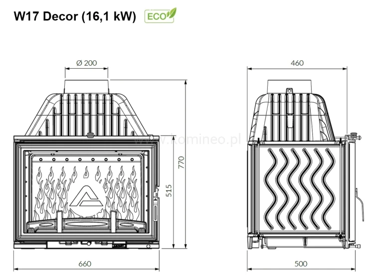 KAWMET W17 Decor (16.1 kW) ECO Wkład kominkowy żeliwny - schemat