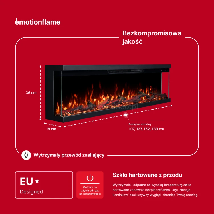 Emotion Flame UNITY 152 Kominek elektryczny trójstronny - schemat z wymiarami