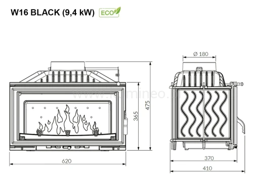 KAWMET W16 BLACK (9,4 kW) ECO Wkład kominkowy żeliwny - schemat