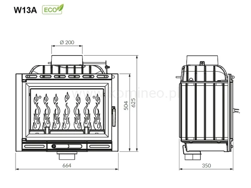 KAWMET W13A (11,5 kW) ECO Wkład kominkowy żeliwny - schemat