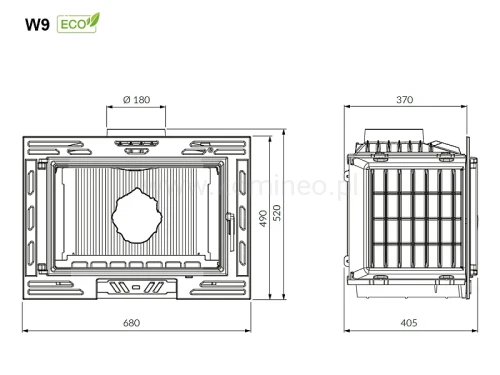KAWMET W9 (9,8 kW) ECO Wkład kominkowy żeliwny - schemat