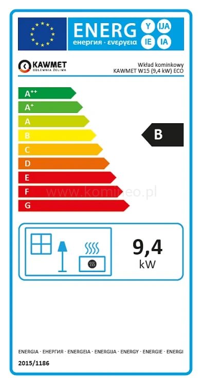 KAWMET W15 (9,4 kW) ECO Wkład kominkowy żeliwny - Etykieta Energetyczna