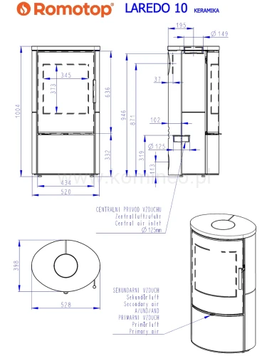Schemat pieca ROMOTOP LAREDO ceramika