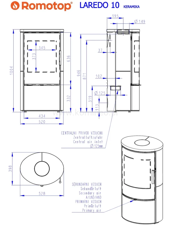Schemat pieca ROMOTOP LAREDO ceramika