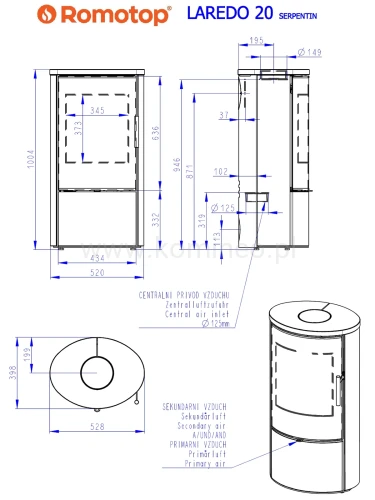 Schemat pieca ROMOTOP LAREDO 20 kamień