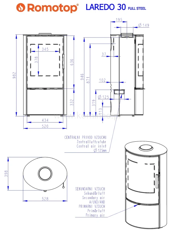 Schemat pieca ROMOTOP LAREDO 30 metal
