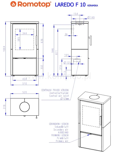 Schemat pieca ROMOTOP LAREDO F 10 ceramika