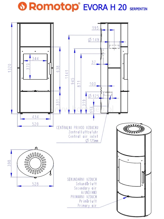 Schemat ROMOTOP EVORA H 20 kamień