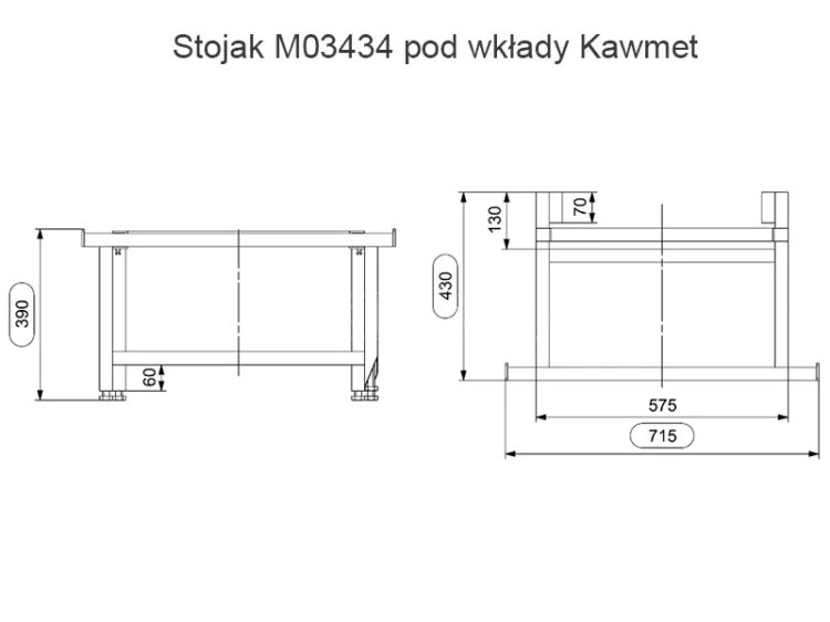 Stojak M03434 pod wkłady kominkowe KAWMET - schemat