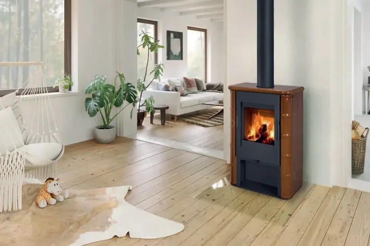 Piec kominkowy kaflowy ROMOTOP SIENA N 02 brązowy aranżacja