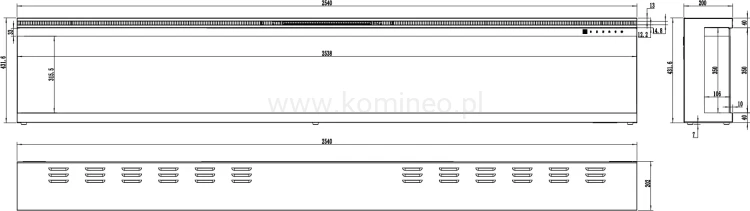 Kominek elektryczny trójstronny AFLAMO UNIQUE 254 - schemat