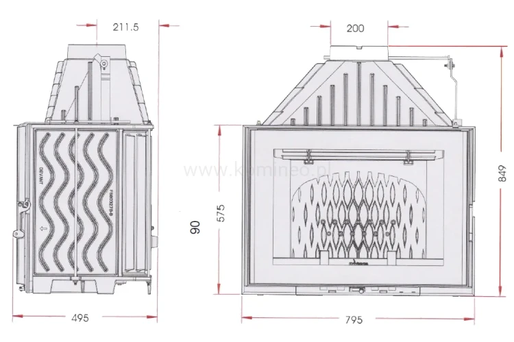 Schemat wkładu kominkowego INVICTA 9285-85