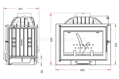 Schemat wkładu kominkowego INVICTA 9771-05 PHILOS 700 GA