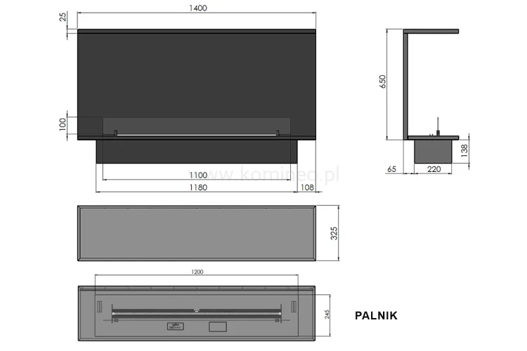 Schemat biokominka automatycznego INFIRE ETRONIC BASIC C 1200 do zabudowy