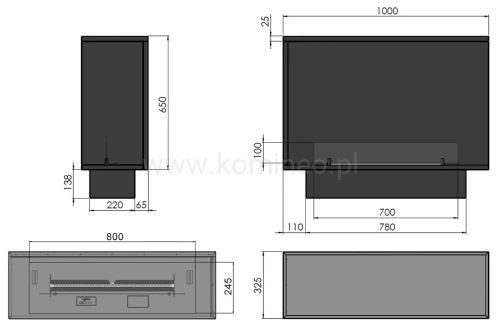 Schemat biokominka automatycznego INFIRE ETRONIC BASIC CORNER P 1000.webp