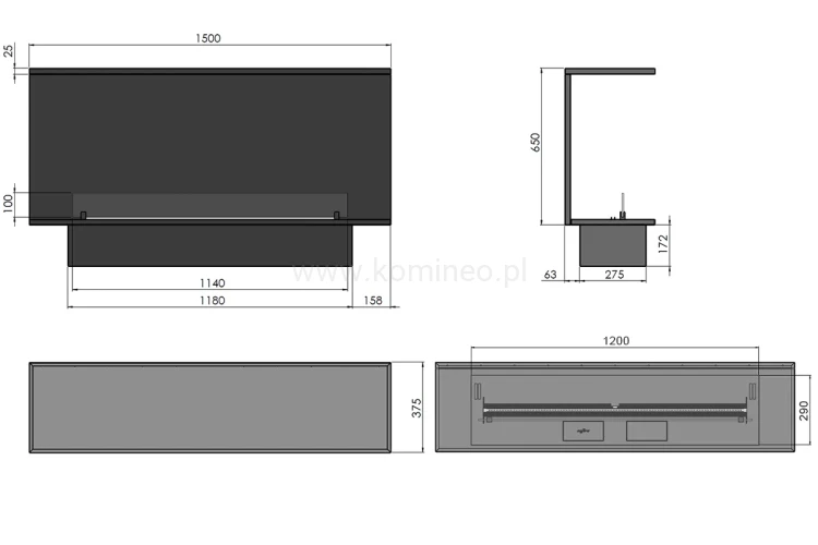 Schemat biokominka automatycznego INFIRE ETRONIC INSIDE C 1500