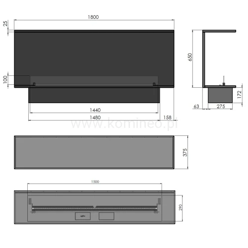 Schemat biokominka automatycznego INFIRE ETRONIC INSIDE C 1800