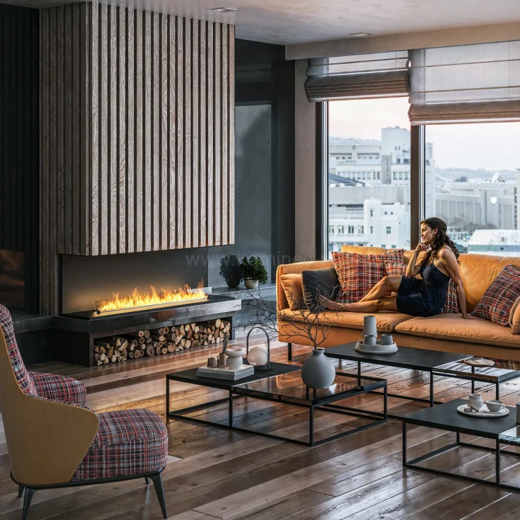 INFIRE ETRONIC C 1800 - trójstronny biokominek automatyczny do zabudowy aranżacja