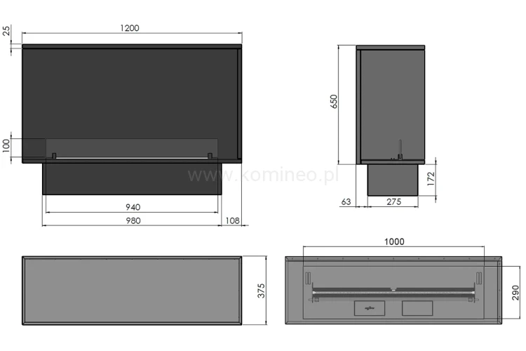 Schemat biokominka automatycznego INFIRE ETRONIC L 1200