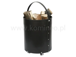 ArtFuego KO-7001 Kosz na drewno, walec na kółkach, ekoskóra czarna
