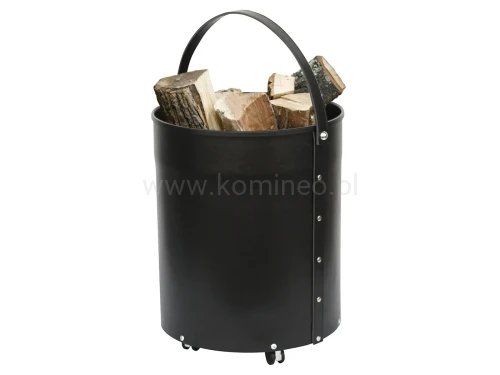 ArtFuego KO-7001 Kosz na drewno, walec na kółkach, ekoskóra czarna