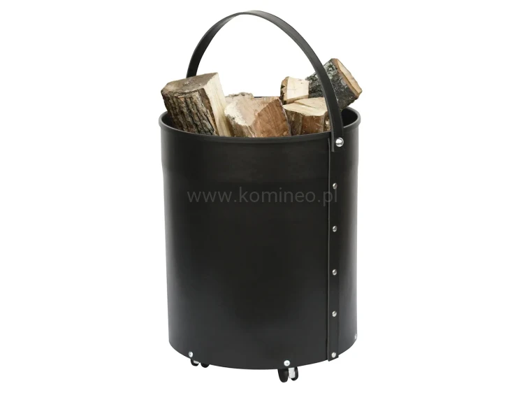 ArtFuego KO-7001 Kosz na drewno, walec na kółkach, ekoskóra czarna