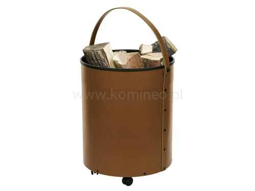 ArtFuego KO-7000 Kosz na drewno, walec na kółkach, ekoskóra brązowa