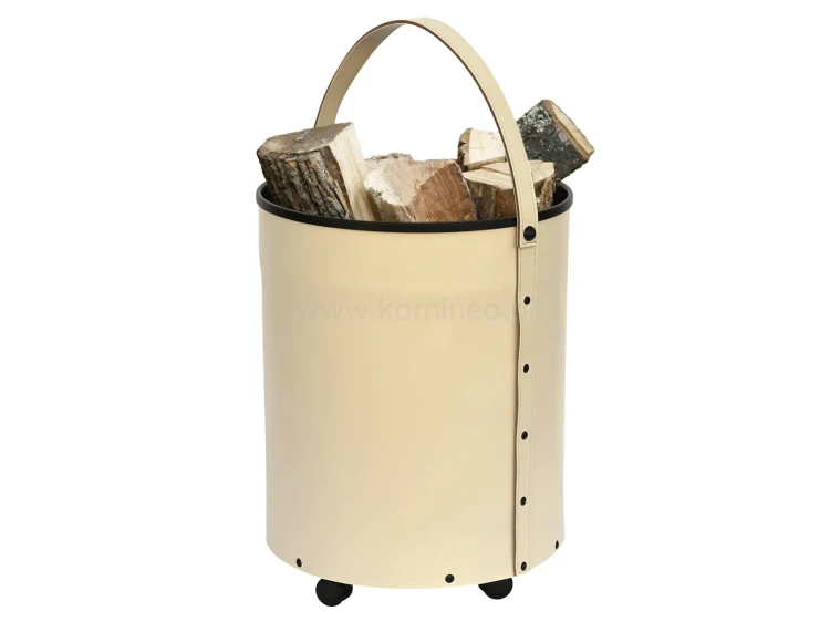 ArtFuego KO-7002 Kosz na drewno, walec na kółkach, ekoskóra kremowa