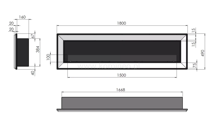 Biokominek SIMPLE fire FRAME 1800 czarny - schemat