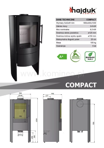 HAJDUK COMPACT Piec kominkowy stalowy - karta techniczna