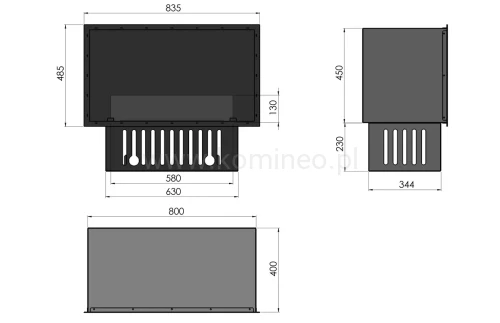 INFIRE INSIDE INVAPO 800 Kominek elektryczny 3D do zabudowy - schemat