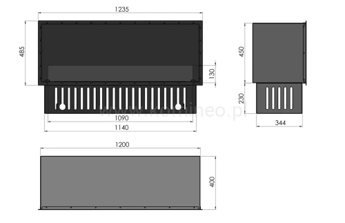 INFIRE INSIDE INVAPO 1200 Kominek elektryczny 3D do zabudowy - schemat