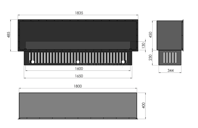 INFIRE INSIDE INVAPO 1800 Kominek elektryczny 3D do zabudowy - schemat