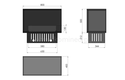 INFIRE INSIDE INVAPO P800 Kominek elektryczny 3D narożny do zabudowy - chemat