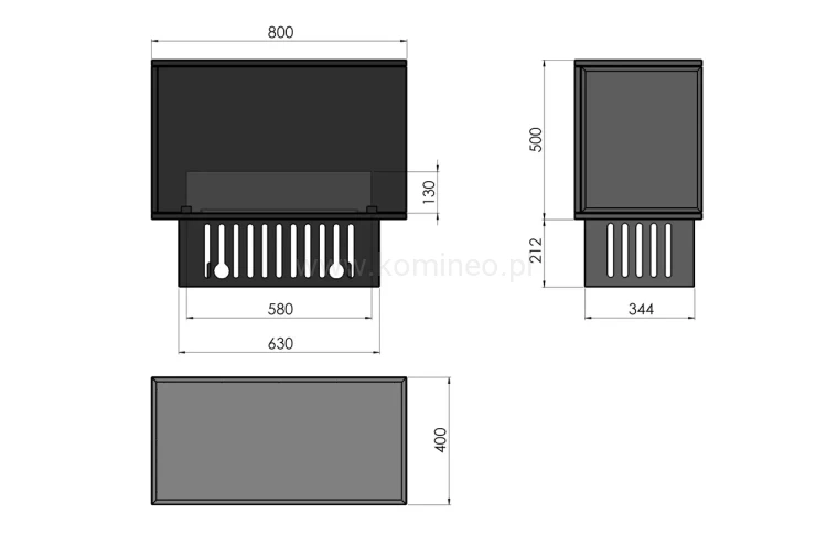 INFIRE INSIDE INVAPO P800 Kominek elektryczny 3D narożny do zabudowy - chemat