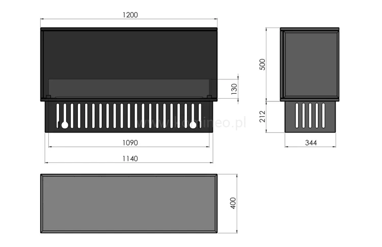 INFIRE INSIDE INVAPO P1200 Kominek elektryczny 3D narożny do zabudowy - chemat