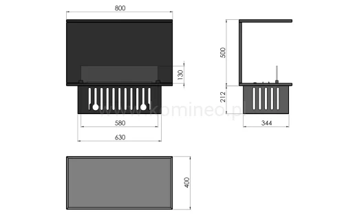 INFIRE INSIDE INVAPO C800 Kominek elektryczny 3D trójstronny do zabudowy - schemat