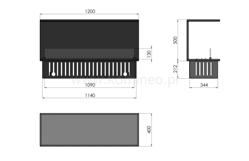 INFIRE INSIDE INVAPO C1200 Kominek elektryczny 3D trójstronny do zabudowy - schemat