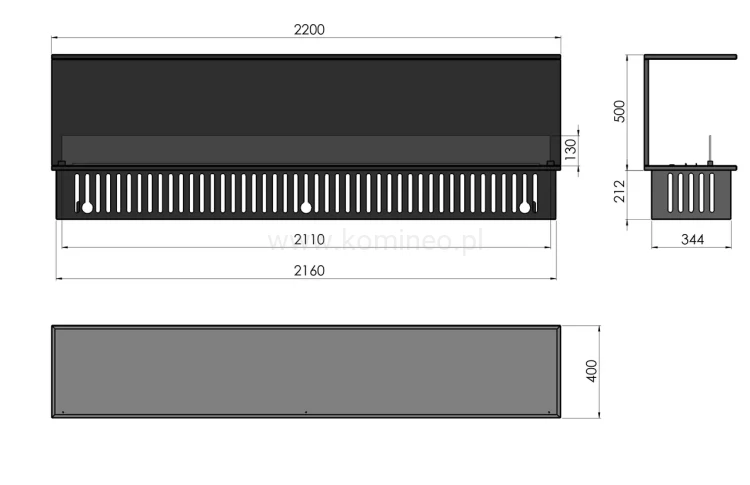 INFIRE INSIDE INVAPO C2200 Kominek elektryczny 3D trójstronny do zabudowy - schemat
